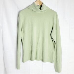 Debbie Morgan Turtleneck Light Green Pearl Trim Neck Soft Women's Sweater XL